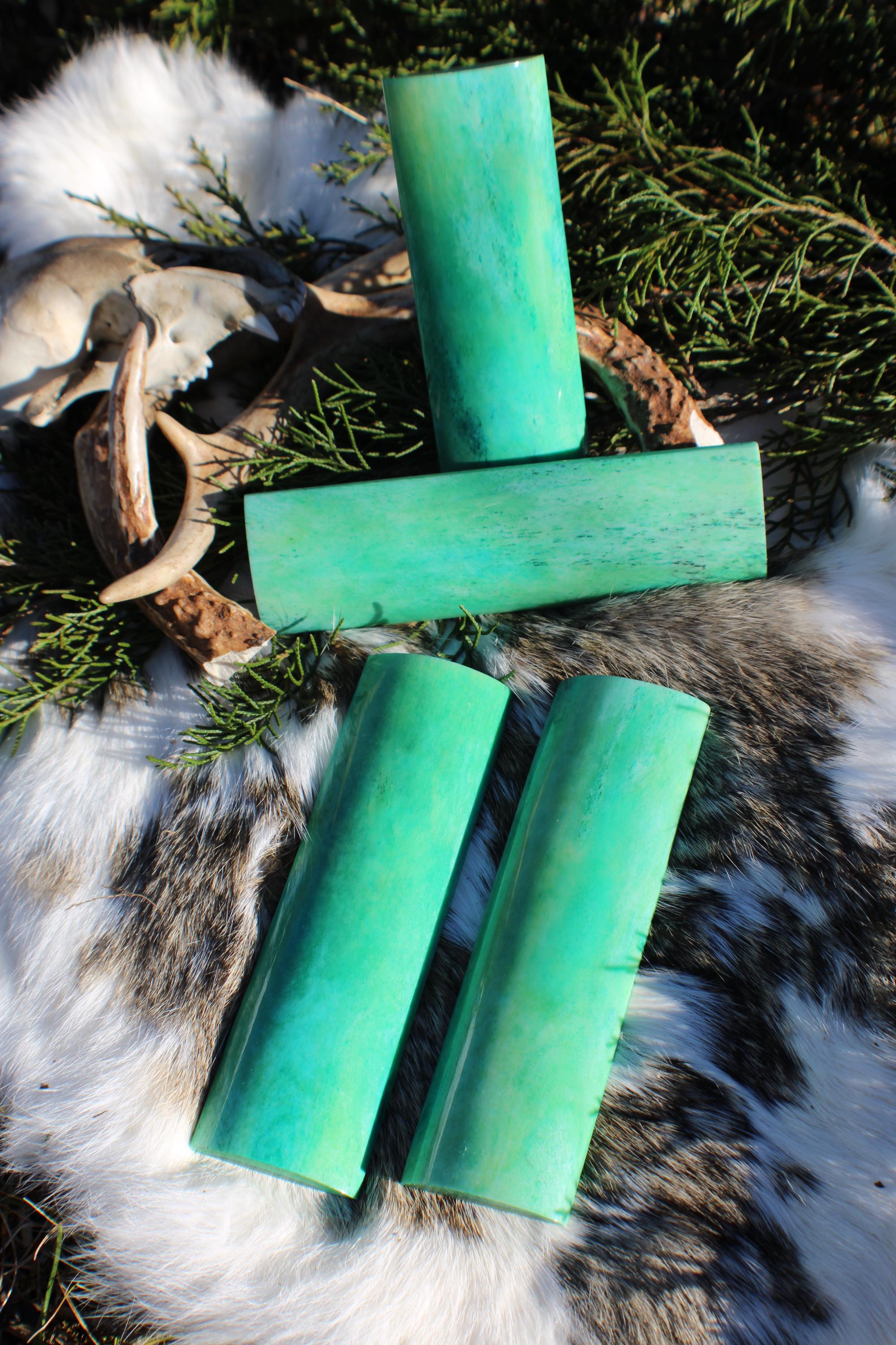 Aqua Dyed Camel Bone Knife Handle Scales: Modern Polished Slab Set