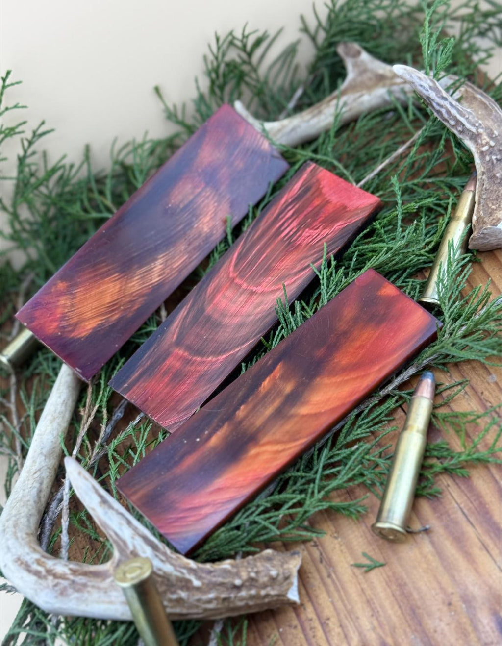 Dyed Red Buffalo Horn Knife Scales  High-Contrast Handle Material (1.5 x 5 x 1/4)