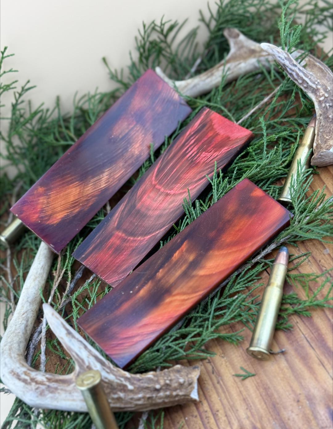 Dyed Red Buffalo Horn Knife Scales  High-Contrast Handle Material (1.5 x 5 x 1/4)