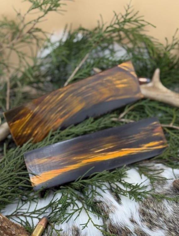 Honey Yellow Dyed Buffalo Horn Knife Scales  Matched Pair Handle Material
