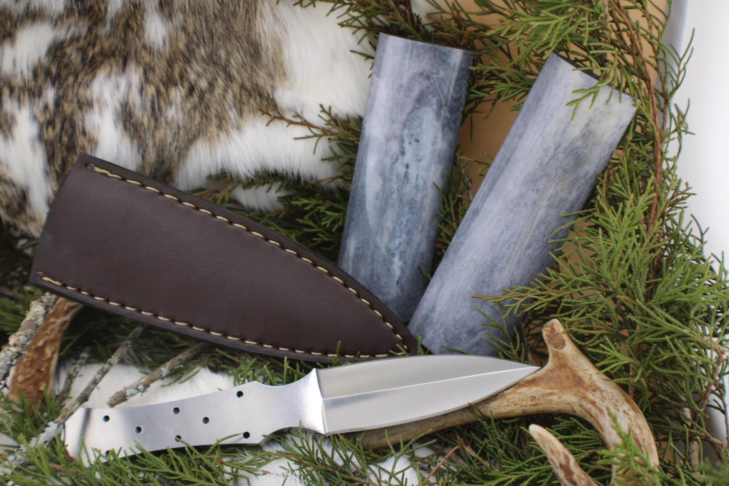 Boot Knife Making KIT  DIY Set Blank Blade with Horn Bone Handle Scale Dagger Custom Tactical Survival Throwing Self Defense Knife