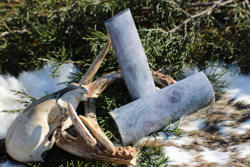 Dyed Grey Camel Bone Knife Handle Scales: Stabilized Curved Grips