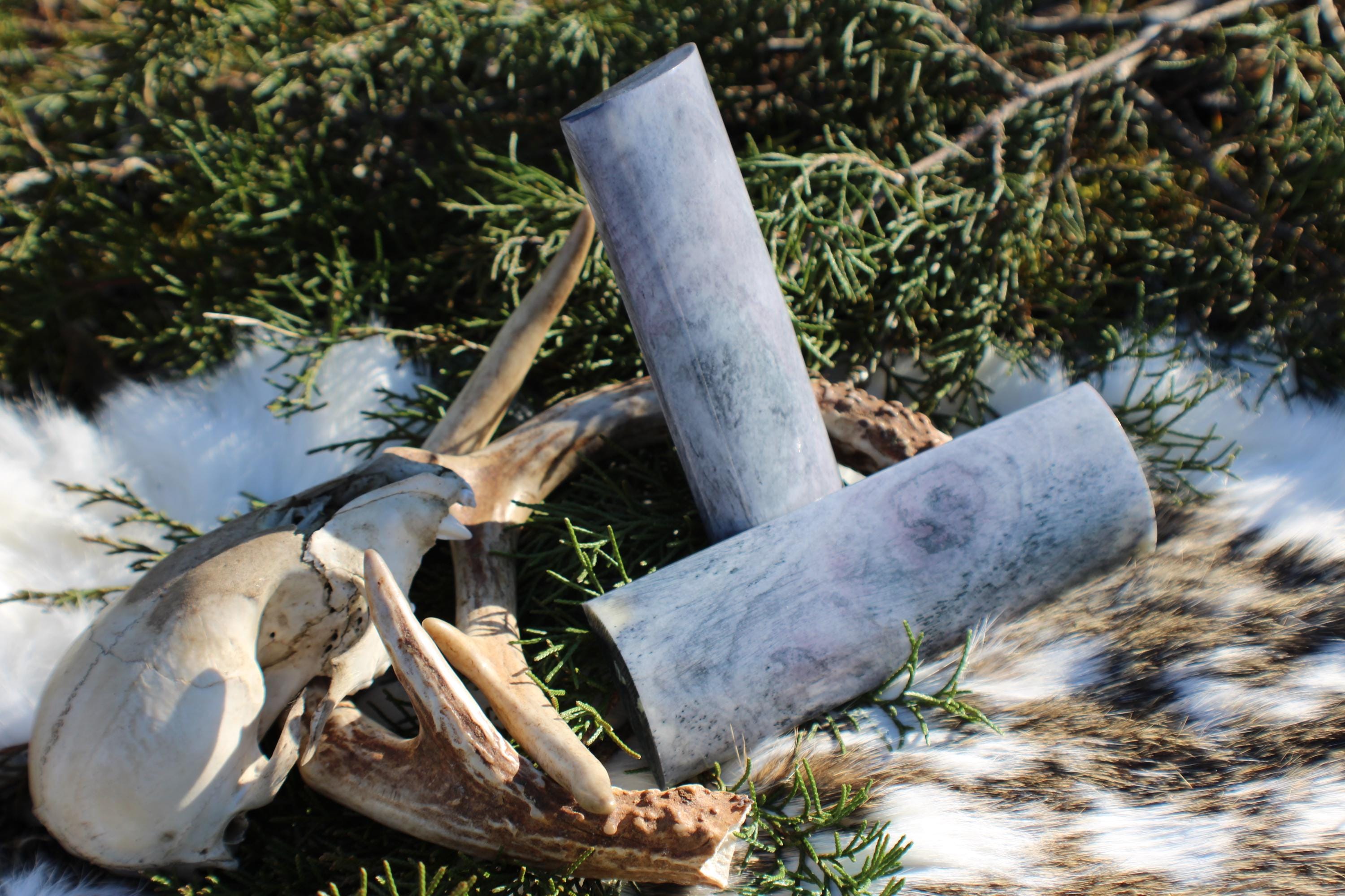 Dyed Grey Camel Bone Knife Handle Scales: Stabilized Curved Grips