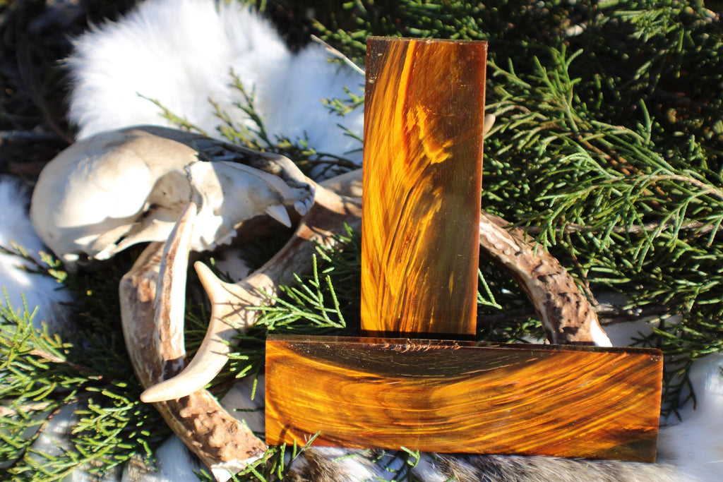 Honey Yellow Dyed Buffalo Horn Knife Scales  Matched Pair Handle Material