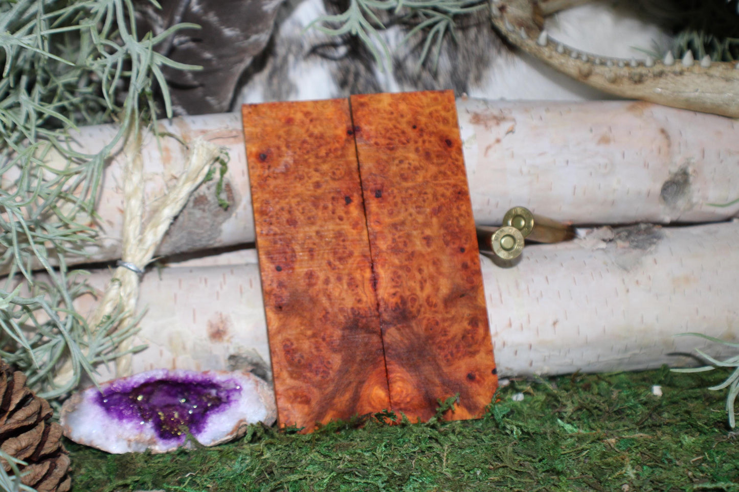 Stabilized Amboyna Burl Knife Scales  Bookmatched Narra Wood Handle Slabs