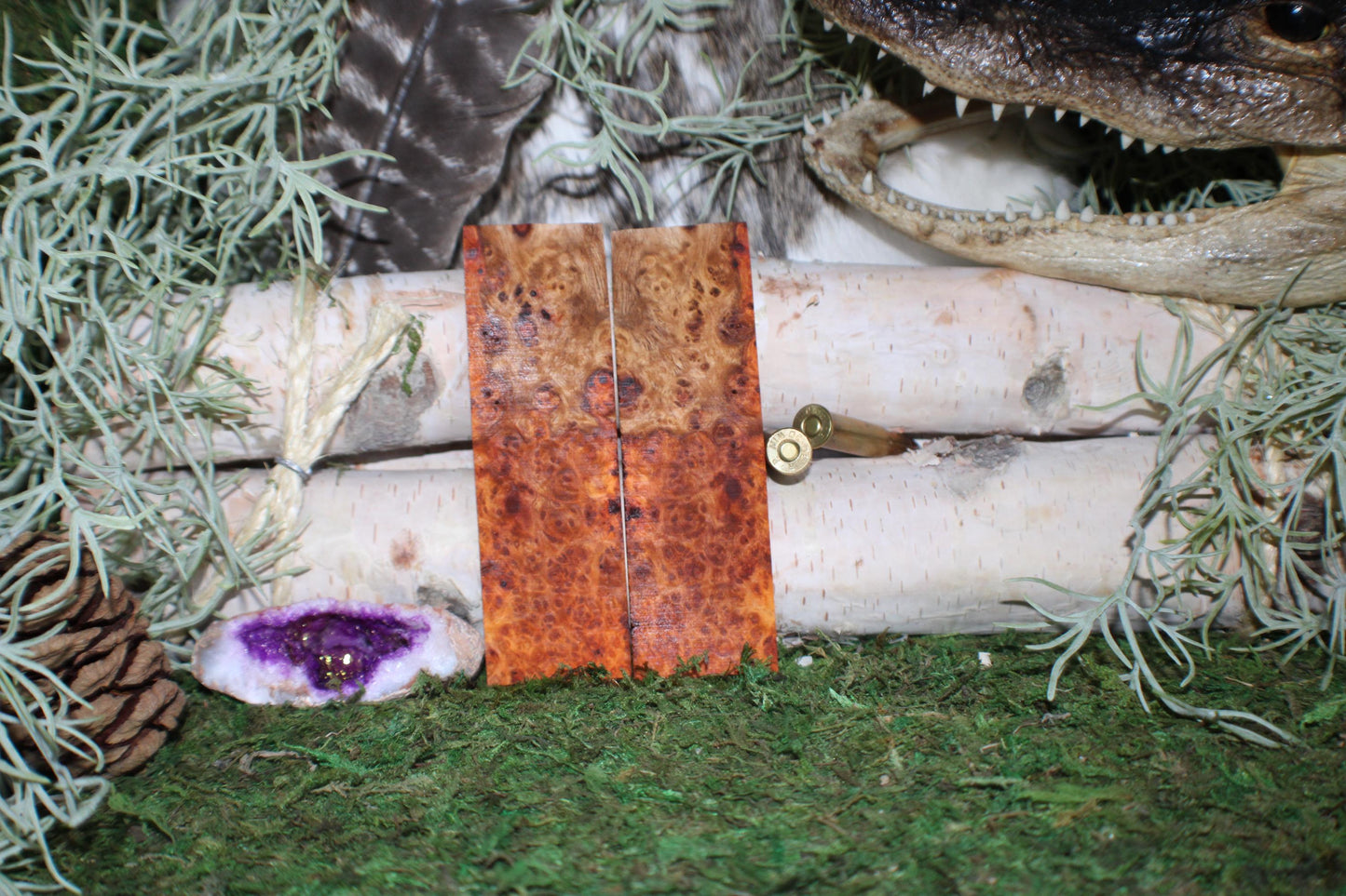 Stabilized Amboyna Burl Knife Scales  Bookmatched Narra Wood Handle Slabs
