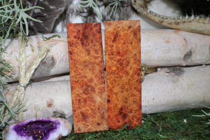 Stabilized Amboyna Burl Knife Scales  Bookmatched Narra Wood Handle Slabs