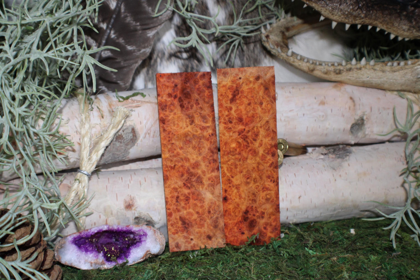 Stabilized Amboyna Burl Knife Scales  Bookmatched Narra Wood Handle Slabs