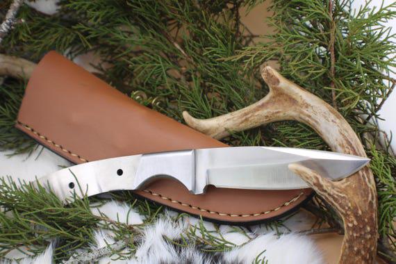 DIY Skinner Knife Making blank: 440C Steel Blade, Leather Sheath