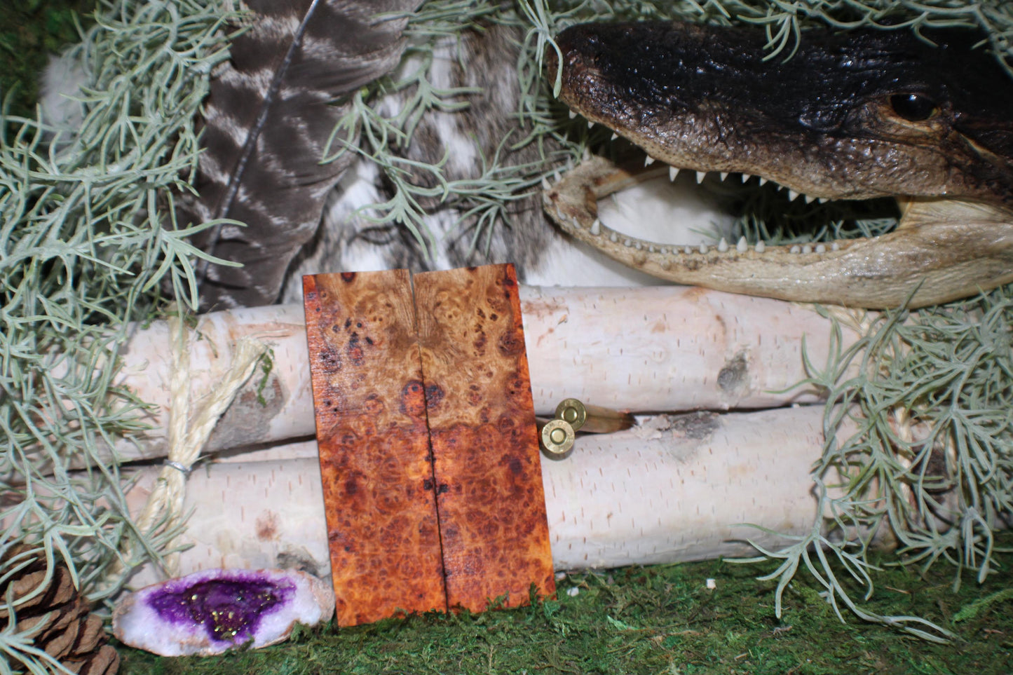 Stabilized Amboyna Burl Knife Scales  Bookmatched Narra Wood Handle Slabs