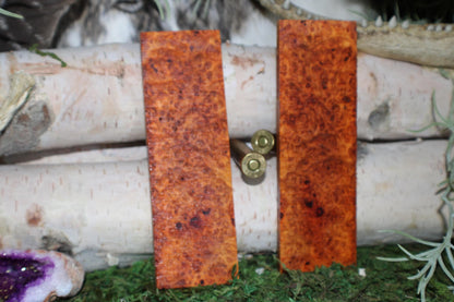 Stabilized Amboyna Burl Knife Scales  Bookmatched Narra Wood Handle Slabs