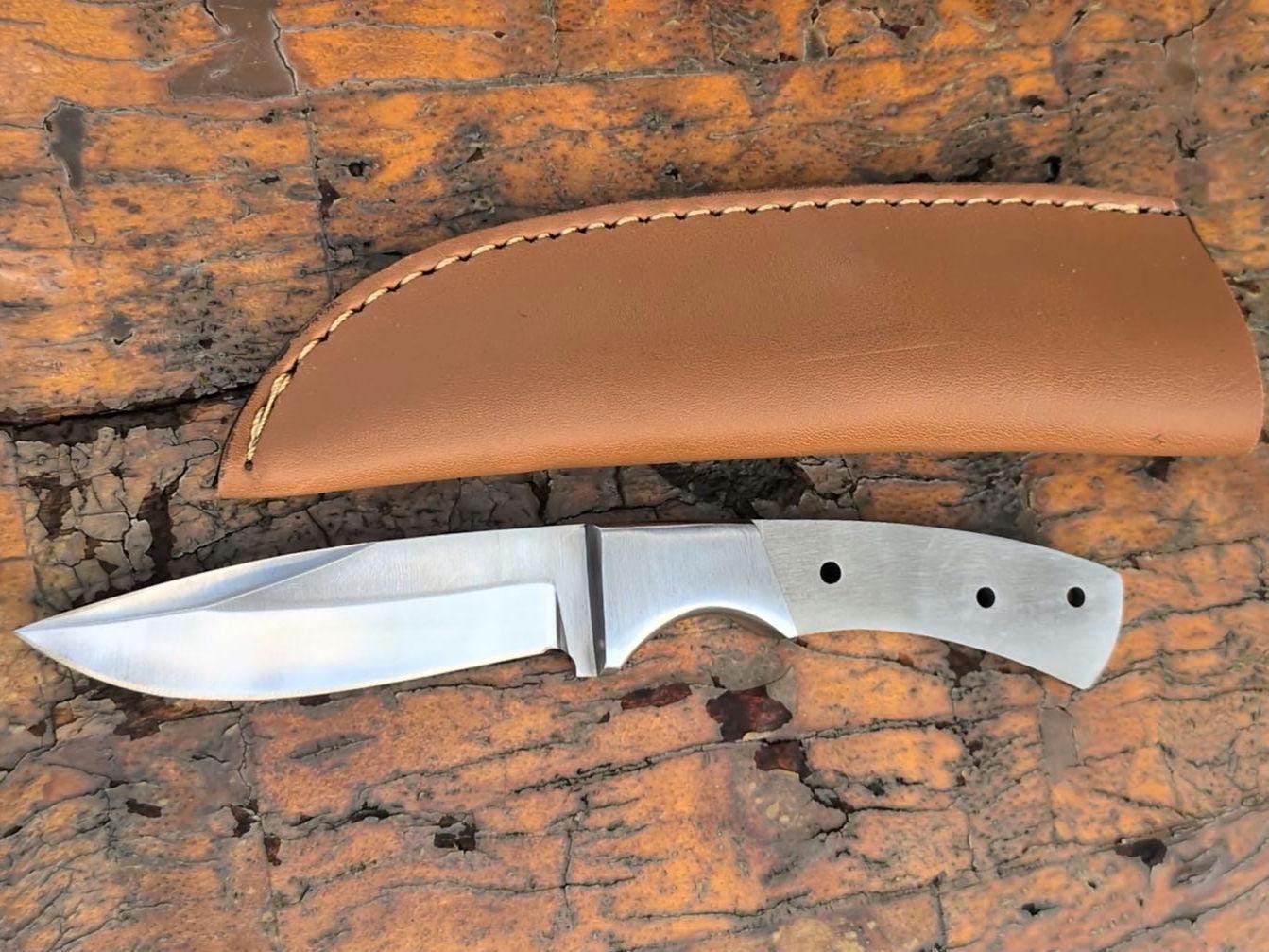 DIY Skinner Knife Making blank: 440C Steel Blade, Leather Sheath