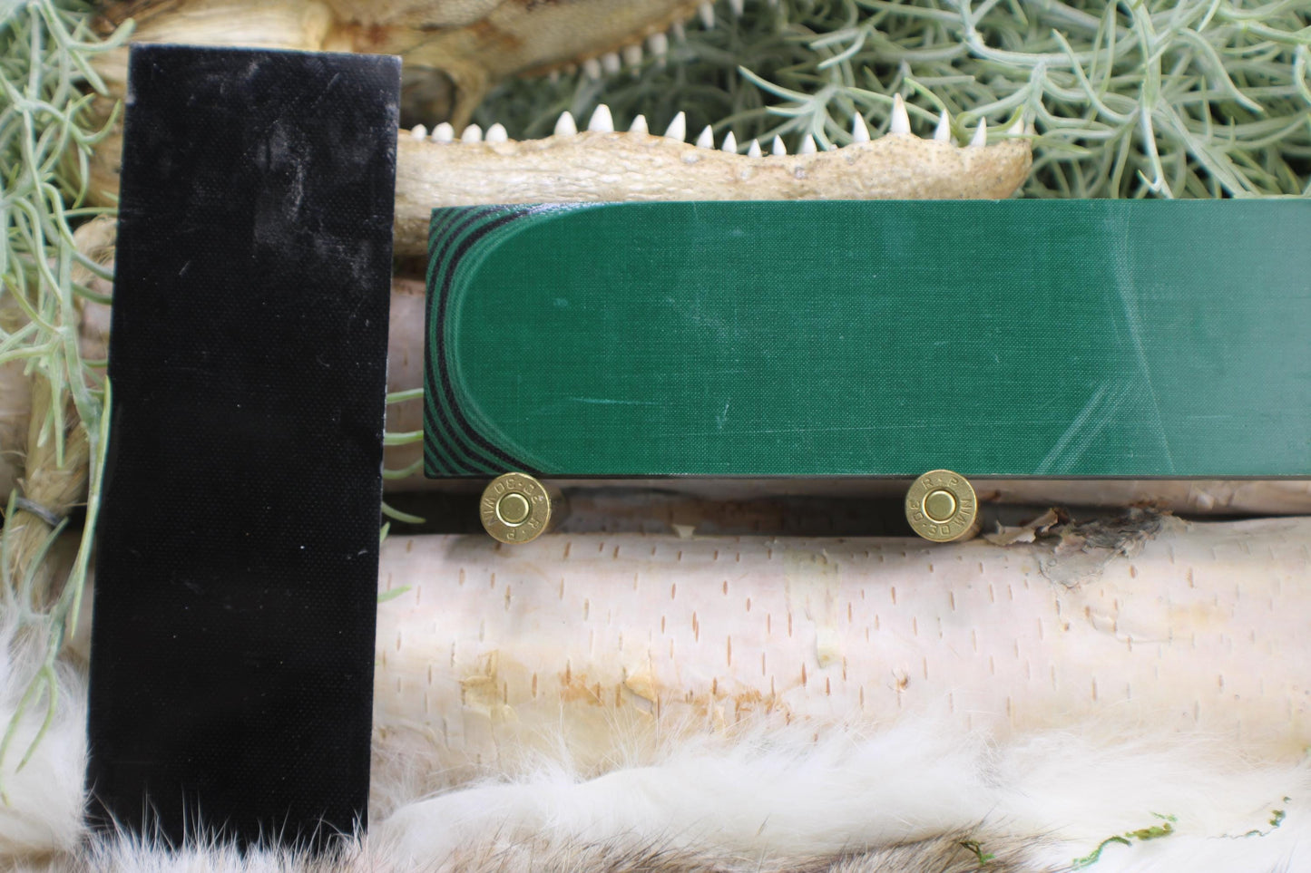 Knife Handle Pair Black and Hunter Green micarta approximately 6.25x 2 x .25