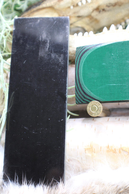Knife Handle Pair Black and Hunter Green micarta approximately 6.25x 2 x .25