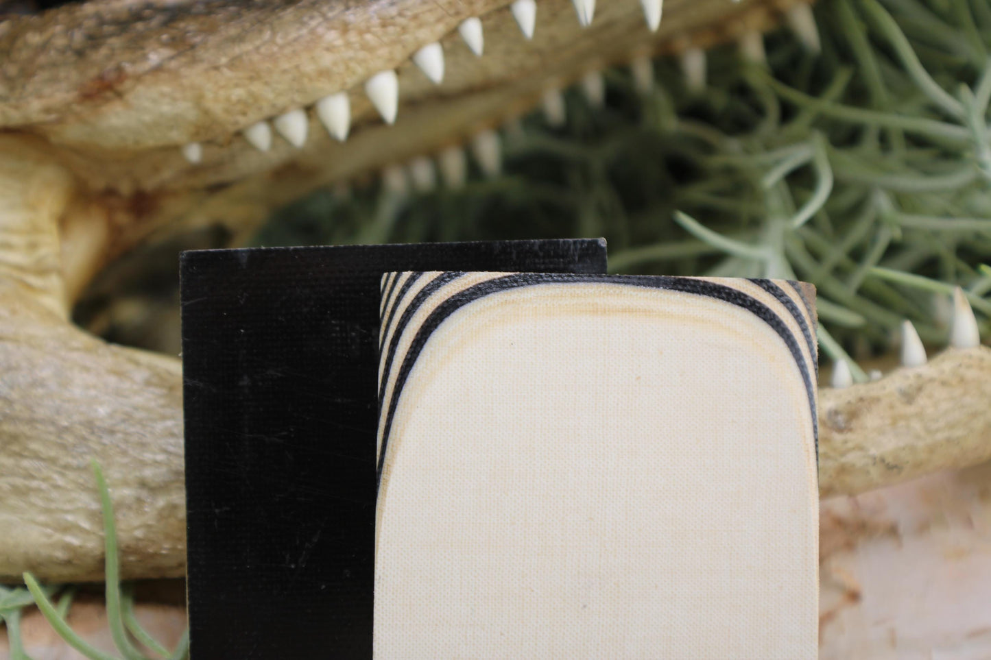 Knife Handle Pair black and white micarta approximately 6.25x 2 x .25
