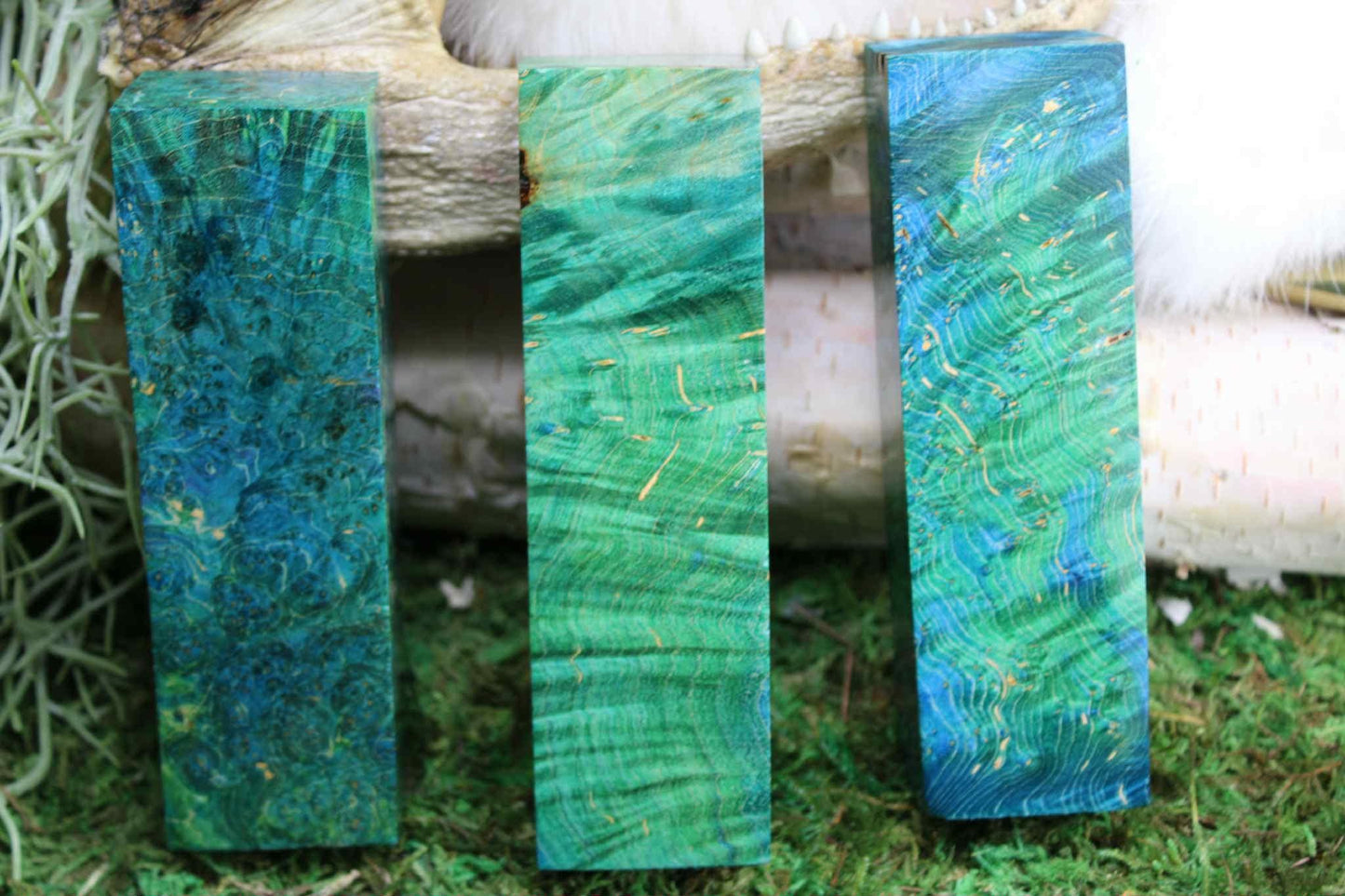 Dyed Maple Burl Knife Handle Block: Stabilized Exotic Wood Scale - Bookmatched