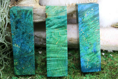 Dyed Maple Burl Knife Handle Block: Stabilized Exotic Wood Scale - Bookmatched