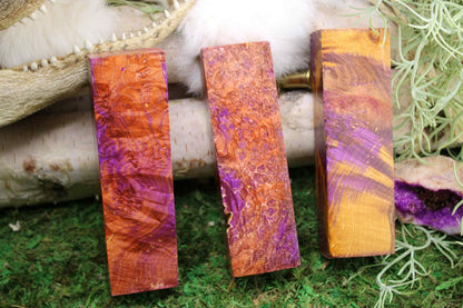 Dyed Maple Burl Knife Handle Block: Stabilized Exotic Wood Scale - Bookmatched
