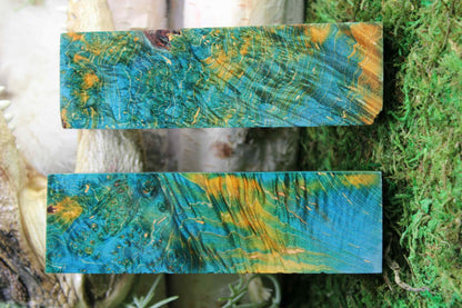 Dyed Maple Burl Knife Handle Block: Stabilized Exotic Wood Scale - Bookmatched