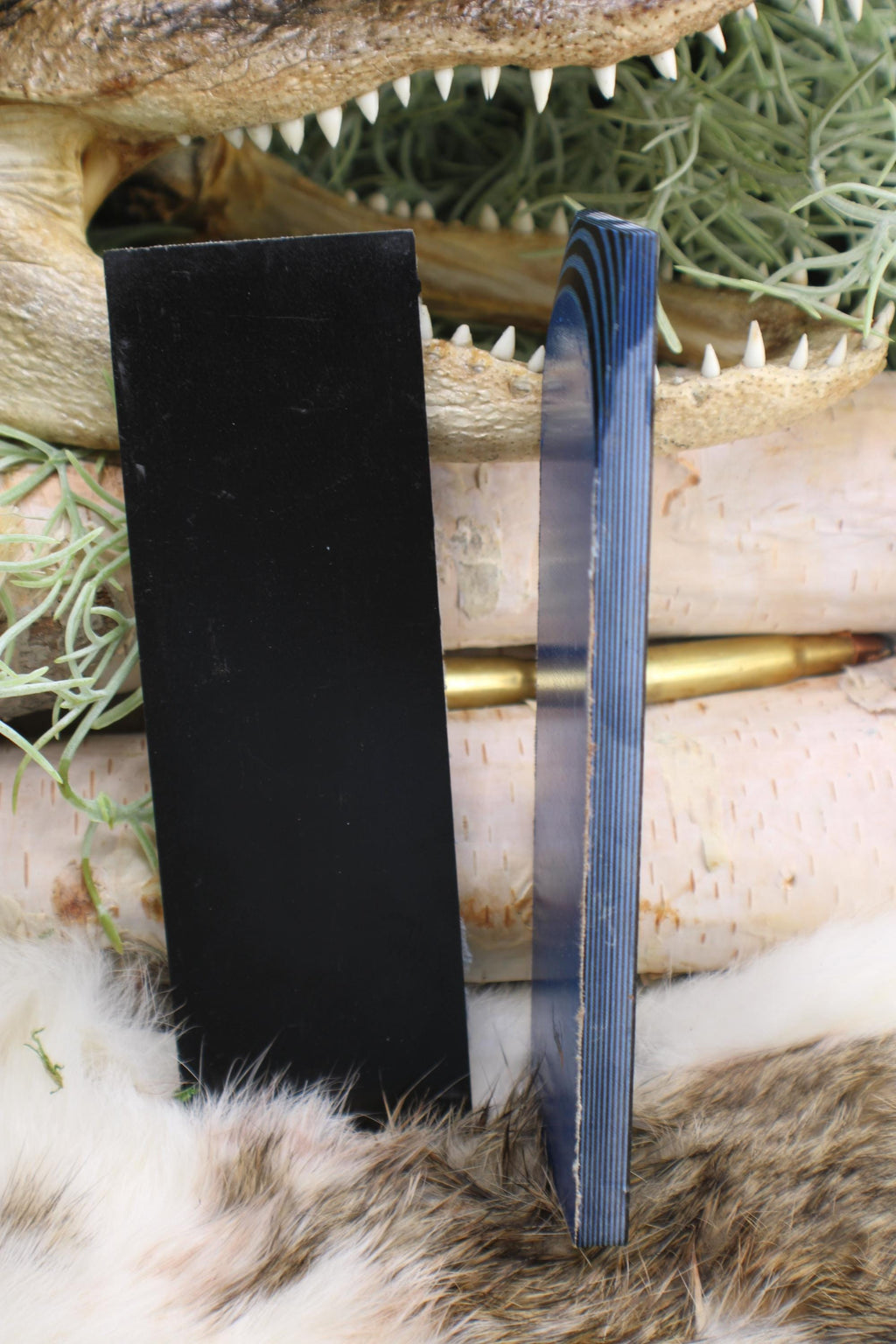 Knife Handle Pair black and Blue micarta approximately 6.25x 2 x .25
