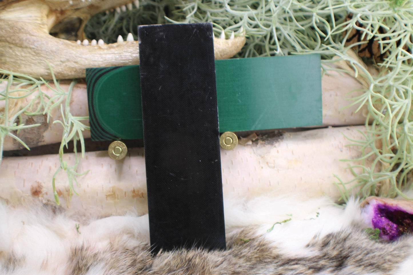 Knife Handle Pair Black and Hunter Green micarta approximately 6.25x 2 x .25