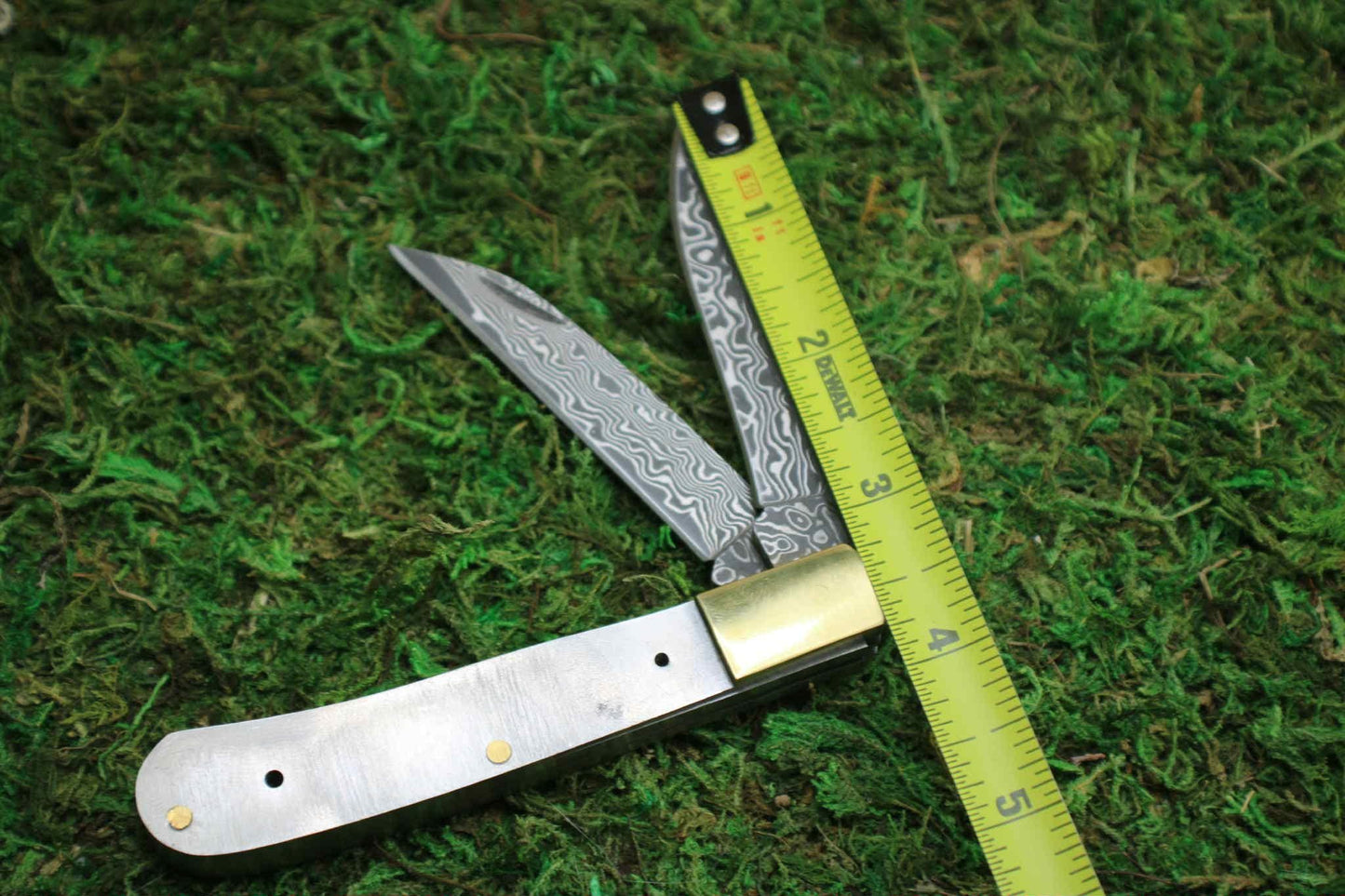 DIY Damascus Steel Folding Knife Kit: San Mai Blade Blank, Brass Bolsters
