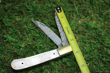 DIY Damascus Steel Folding Knife Kit: San Mai Blade Blank, Brass Bolsters