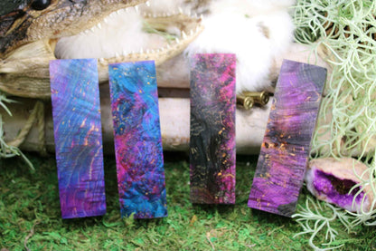 Dyed Maple Burl Knife Handle Block: Stabilized Exotic Wood Scale - Bookmatched