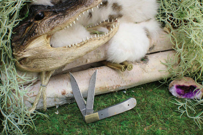DIY Damascus Steel Folding Knife Kit: San Mai Blade Blank, Brass Bolsters