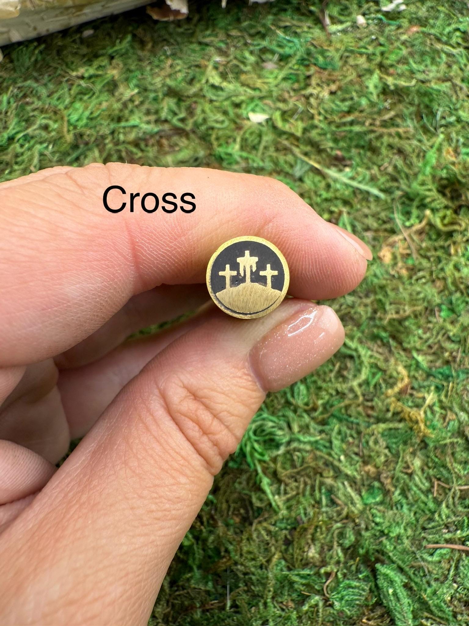 mosaic pin | custom knife making supply | 3/8 x 3 inch| unique three wooden old rugged cross design