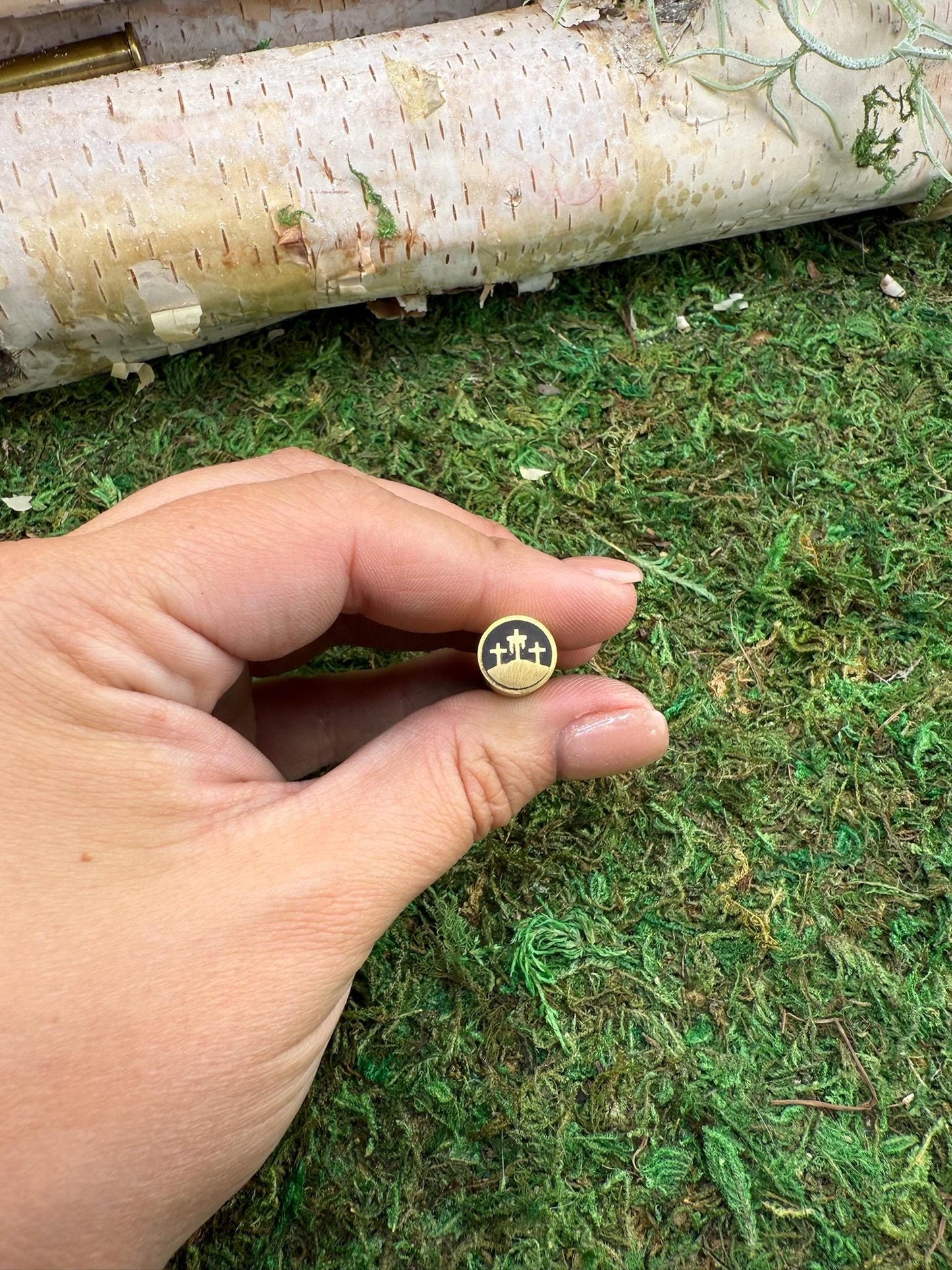 mosaic pin | custom knife making supply | 3/8 x 3 inch| unique three wooden old rugged cross design