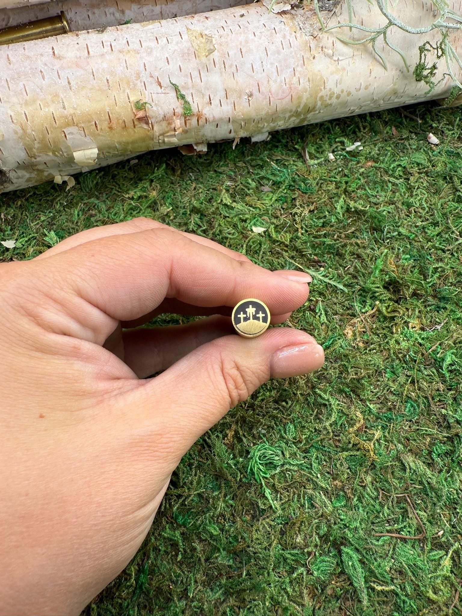 mosaic pin | custom knife making supply | 3/8 x 3 inch| unique three wooden old rugged cross design