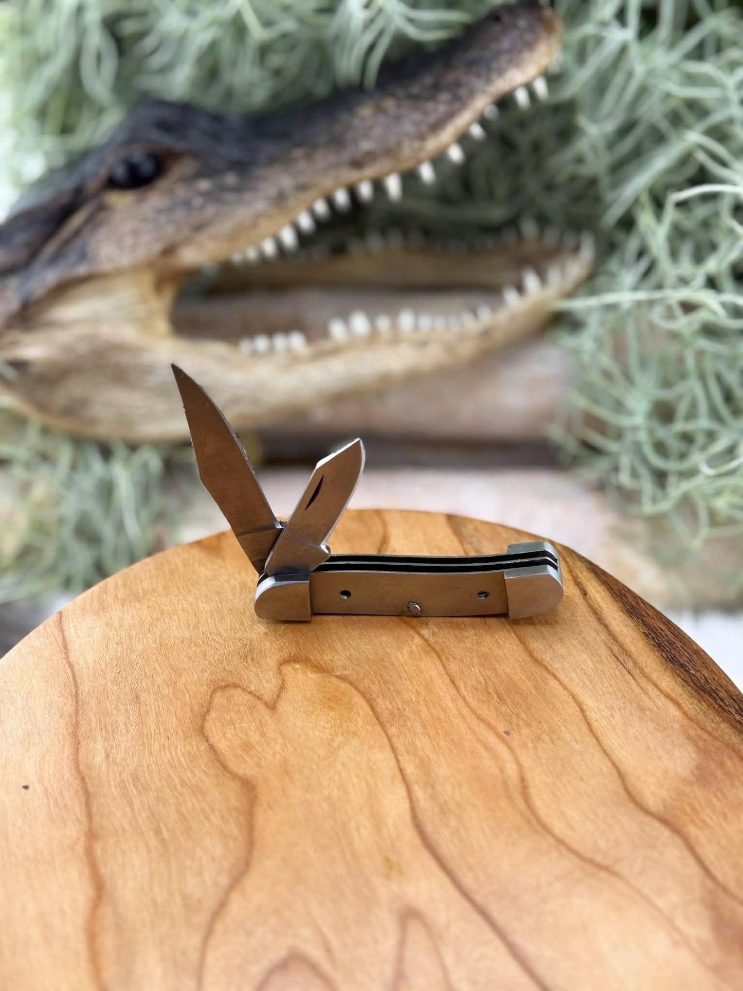 DIY 440c Folding Knife Kit: peanut style Blade Blank, stainless steel Bolsters two blades.
