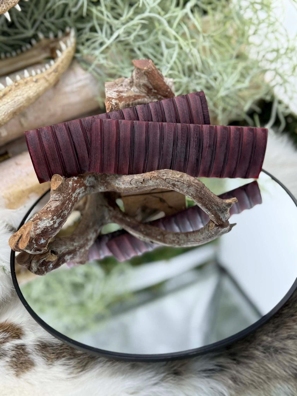 Jigged Red Camel Bone Knife Scales  Crimson Impala Texture Handle Material (5" x 1.5")