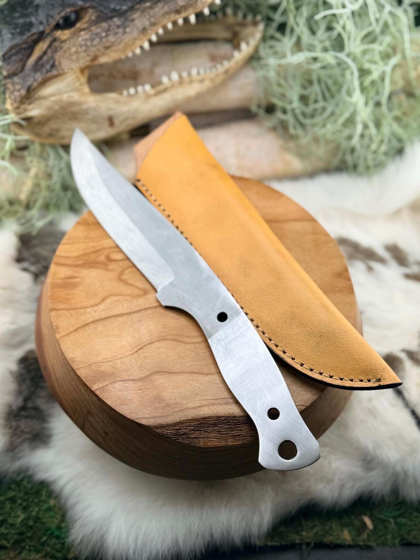 DIY Knife Making Kit - 440C Stainless Steel Fixed Blade Blank - Elven Skinner Hunting Knife - Custom Knife Supply - Blade Blank with Sheath
