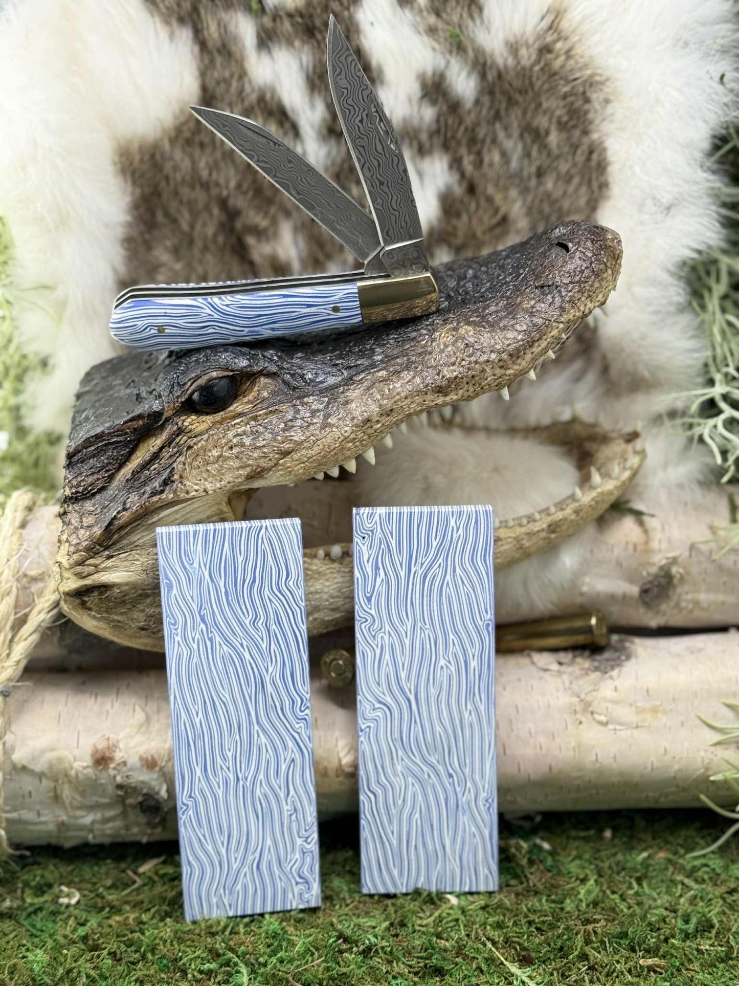 Blue White G10 Knife Scales – Layered Composite Handle Material Slabs