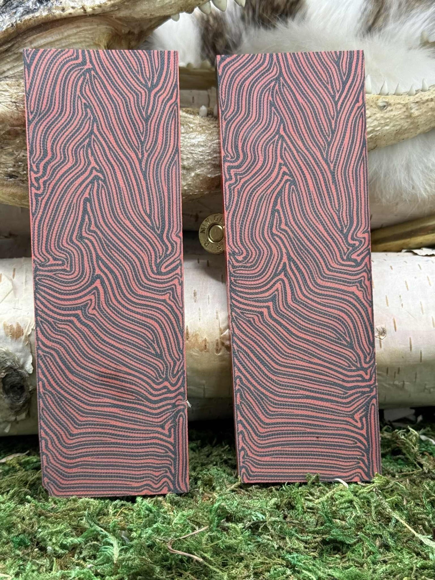 Red Black Damascus G10 Knife Scales – Textured Composite Handle Material