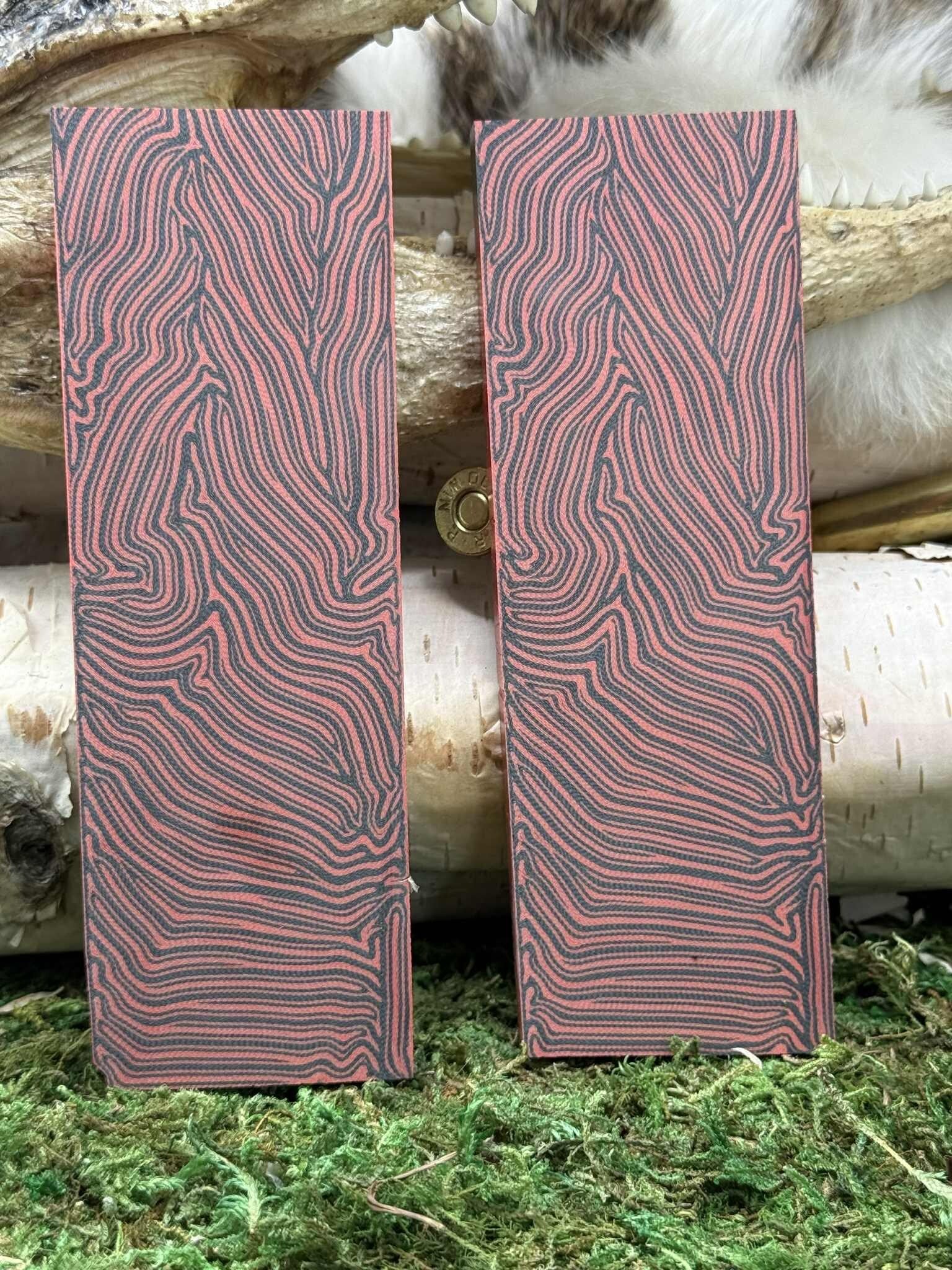 Red Black Damascus G10 Knife Scales – Textured Composite Handle Material