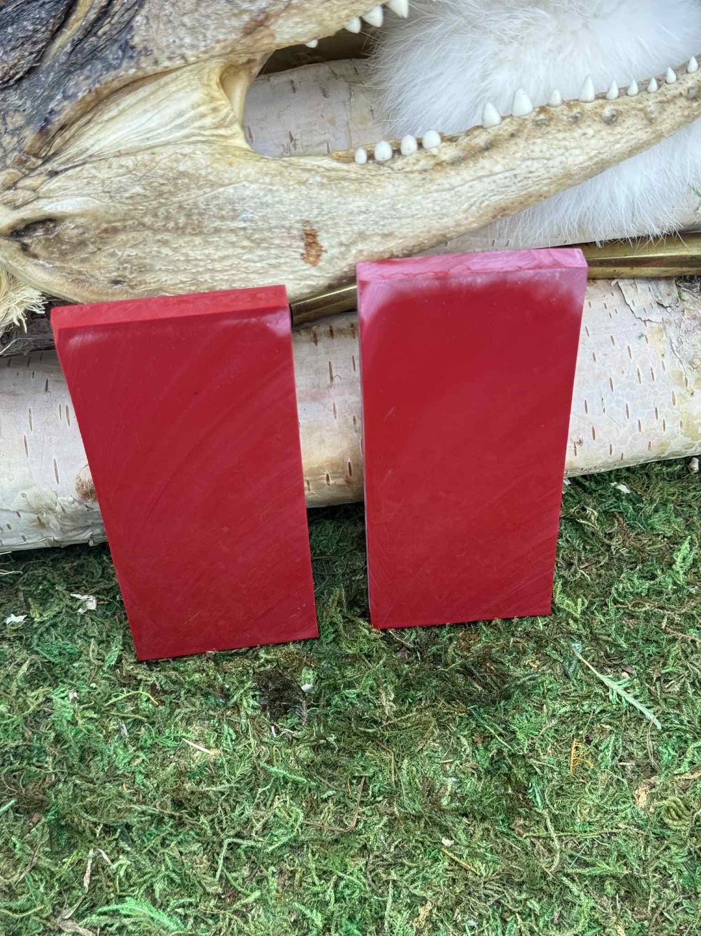 Coral Red stone Knife Handle Inlay Pair: Artisan Knife Scale Material