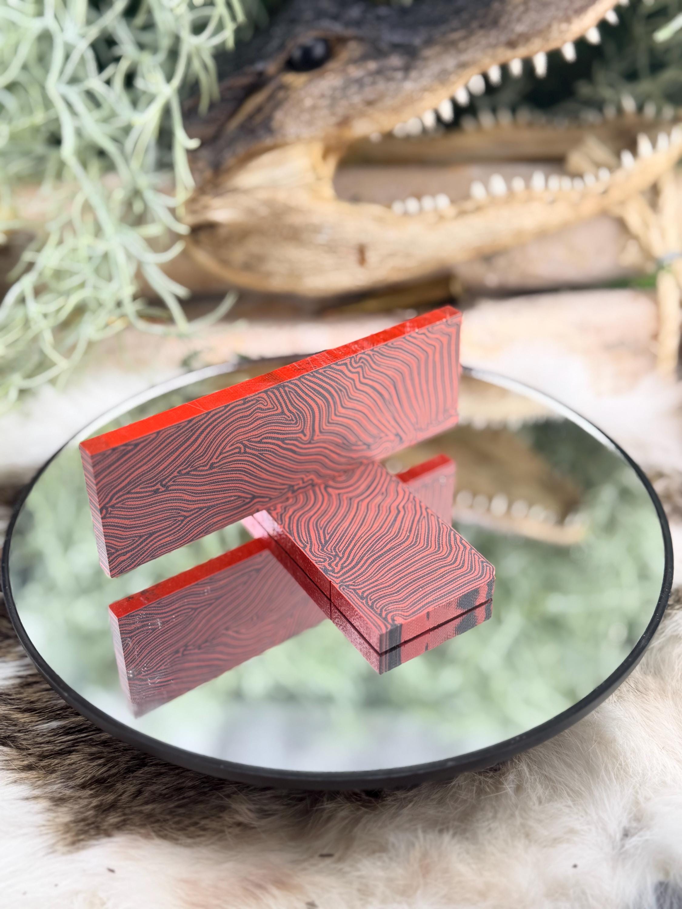 Red Black Damascus G10 Knife Scales – Textured Composite Handle Material