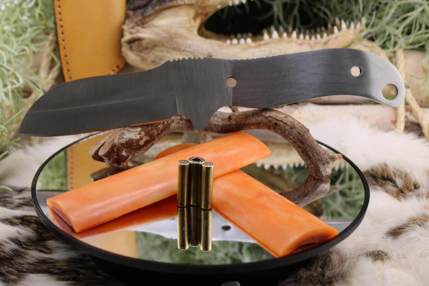 DIY Knife Making Kit2: Sheep Foot Blade, Aged Camel Bone Scales, Mosaic Pins, Sheath