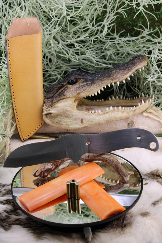 DIY Knife Making Kit2: Sheep Foot Blade, Aged Camel Bone Scales, Mosaic Pins, Sheath