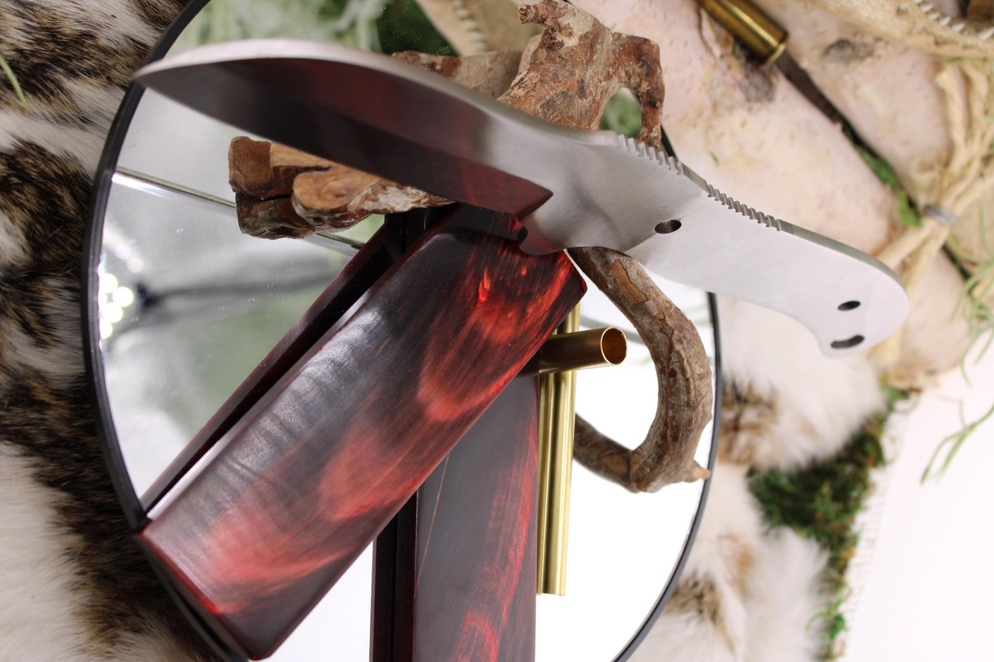 DIY Knife Making Kit3: Sheep Foot Blade, Red Buffalo Horn Scales, Brass Hardware, Sheath