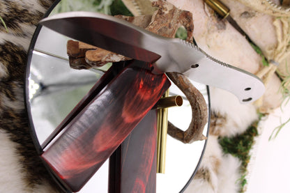DIY Knife Making Kit3: Sheep Foot Blade, Red Buffalo Horn Scales, Brass Hardware, Sheath