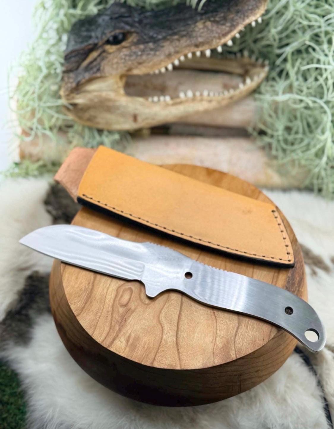 DIY Knife Making Kit3: Sheep Foot Blade, Red Buffalo Horn Scales, Brass Hardware, Sheath