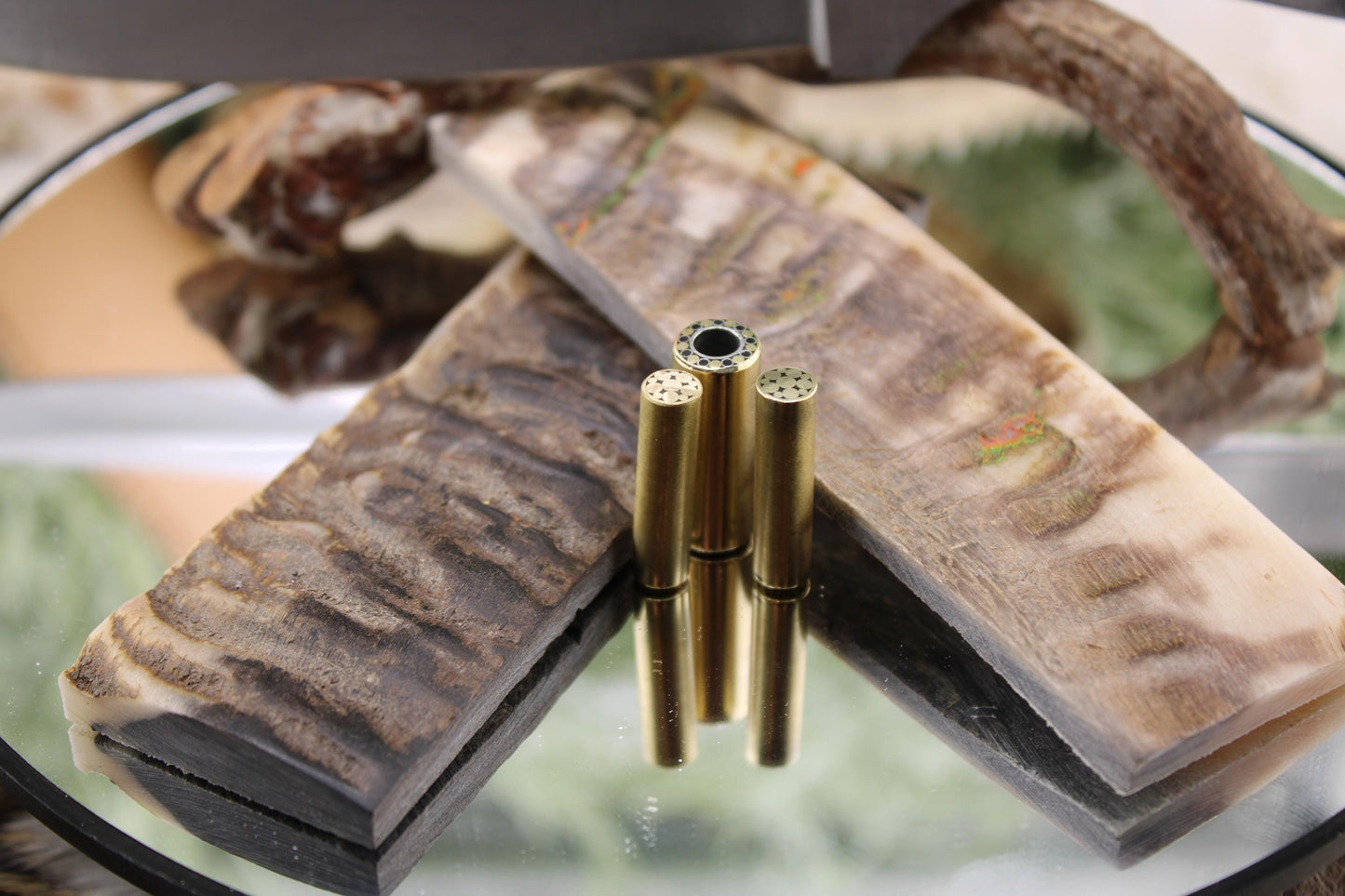 DIY Clip Point Hunter Knife Kit5: Natural Ram Horn Scales, Mosaic Pins, Sheath