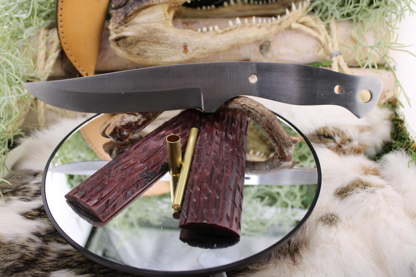 DIY Clip Point Hunter Knife kit6 Stag Jigged Red Camel Bone Scales Pins Sheath
