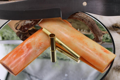 DIY Clip Point Hunter Knife Kit7: Aged Camel Bone, Brass Pins, Sheath Included