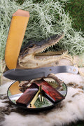 DIY Knife Making Kit12: Nesmuk Blade, Red Buffalo Horn Scales, Brass Hardware, Sheath