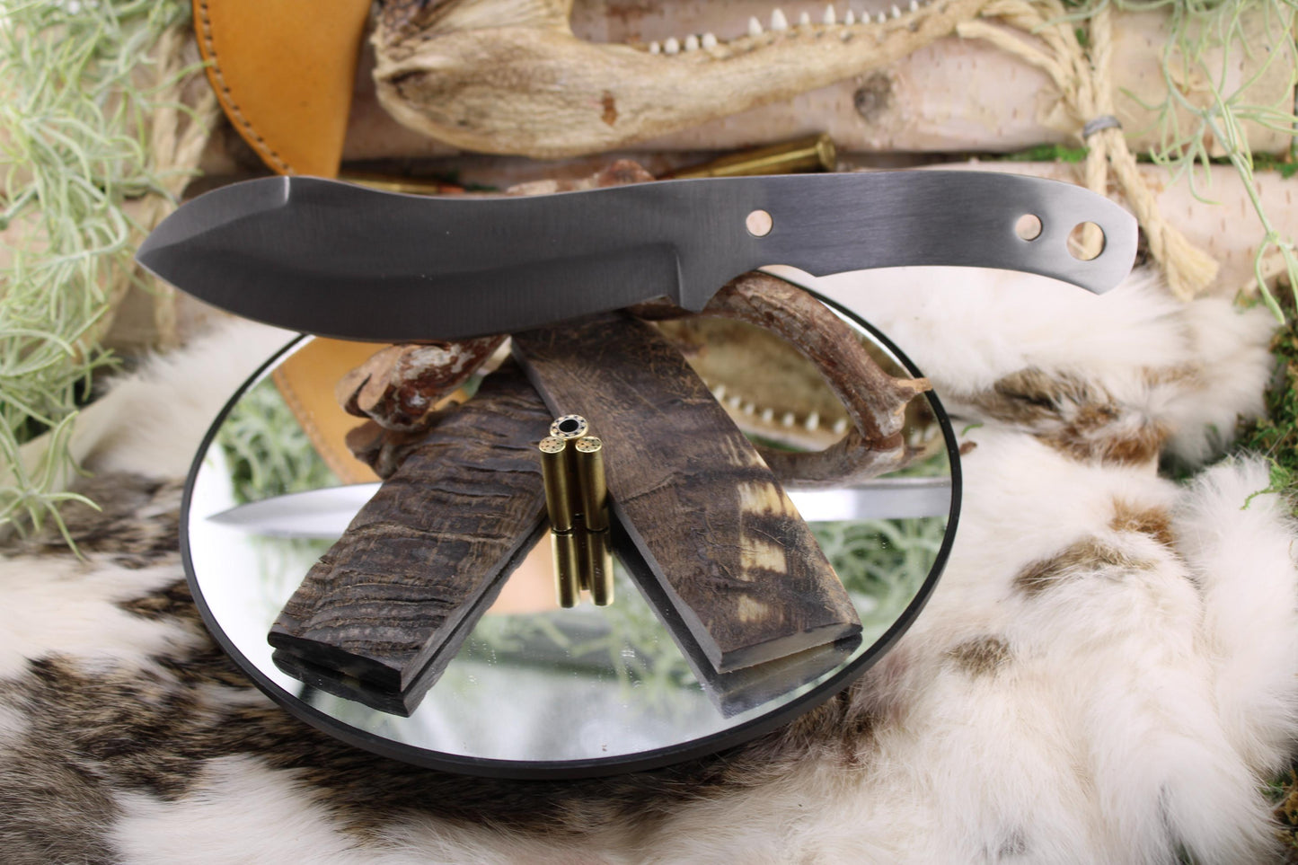 Nesmuk Bushcraft Knife Kit14: Black Ram Horn Scales, Mosaic Pins, Sheath